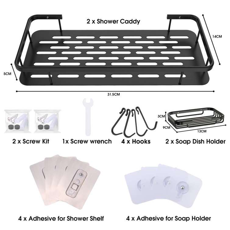 Rebrilliant Wilshire Adhesive Stainless Steel Shower Basket Wayfair.co.uk